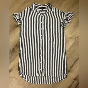 MADEWELL womens XXS Striped Courier Ruffle-Sleeve button up Shirtdress SOFT